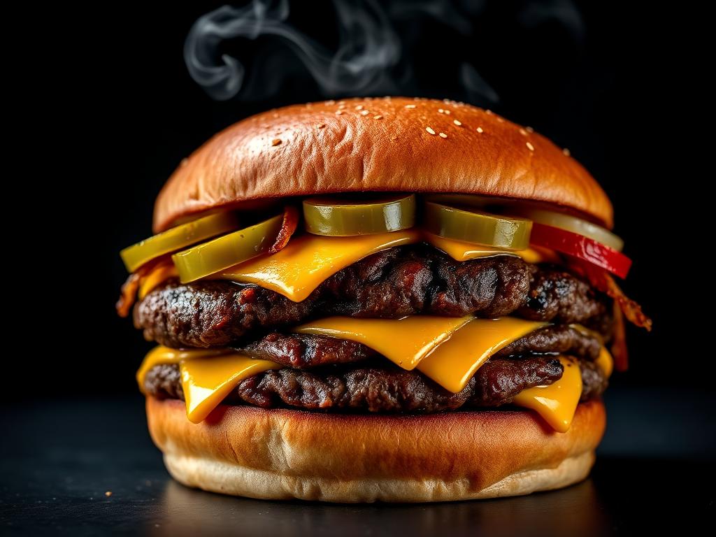 Double smash burger with melted cheese and pickles